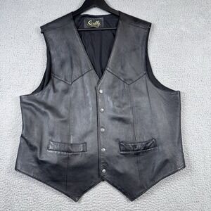 Vintage Scully Leather Vest Mens 3XL XXL Black Cowboy Ranch Rockabilly Snap